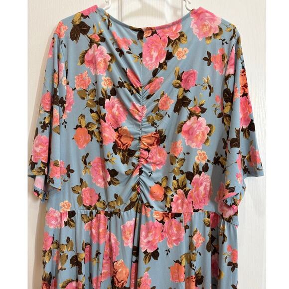 NWT Torrid Women 4 Midi Studio Knit Ruched Front Blue Pink Dress Spring Plus - Picture 8 of 9